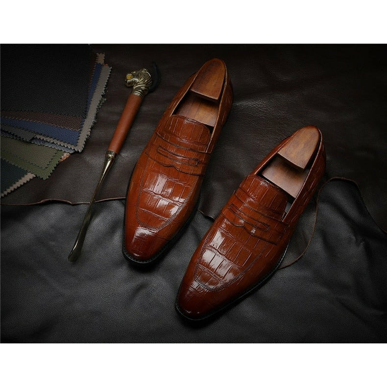 Men Leather Shoes Brand Bullock Genuine Leather Black Slip On Brogue Wedding Shoes