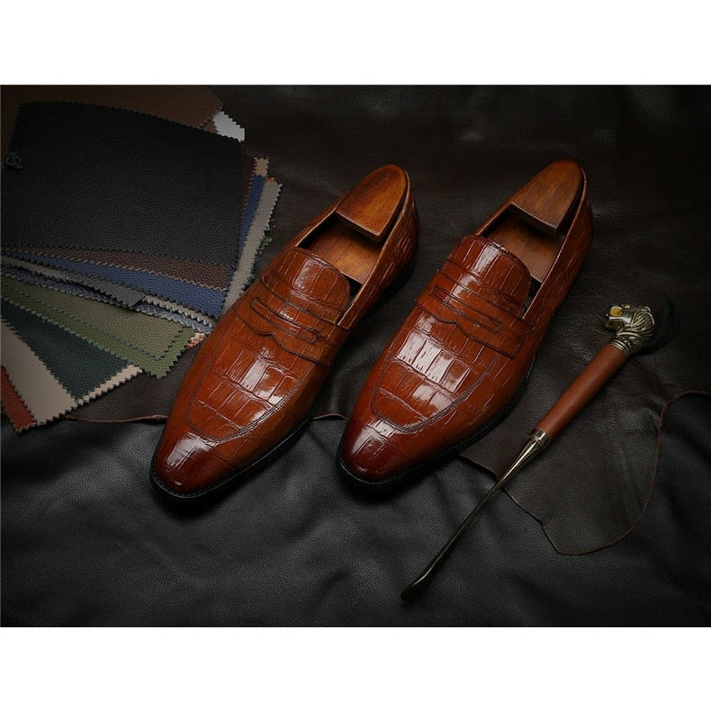 Men Leather Shoes Brand Bullock Genuine Leather Black Slip On Brogue Wedding Shoes