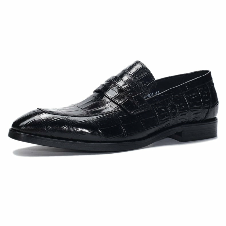 Men Leather Shoes Brand Bullock Genuine Leather Black Slip On Brogue Wedding Shoes