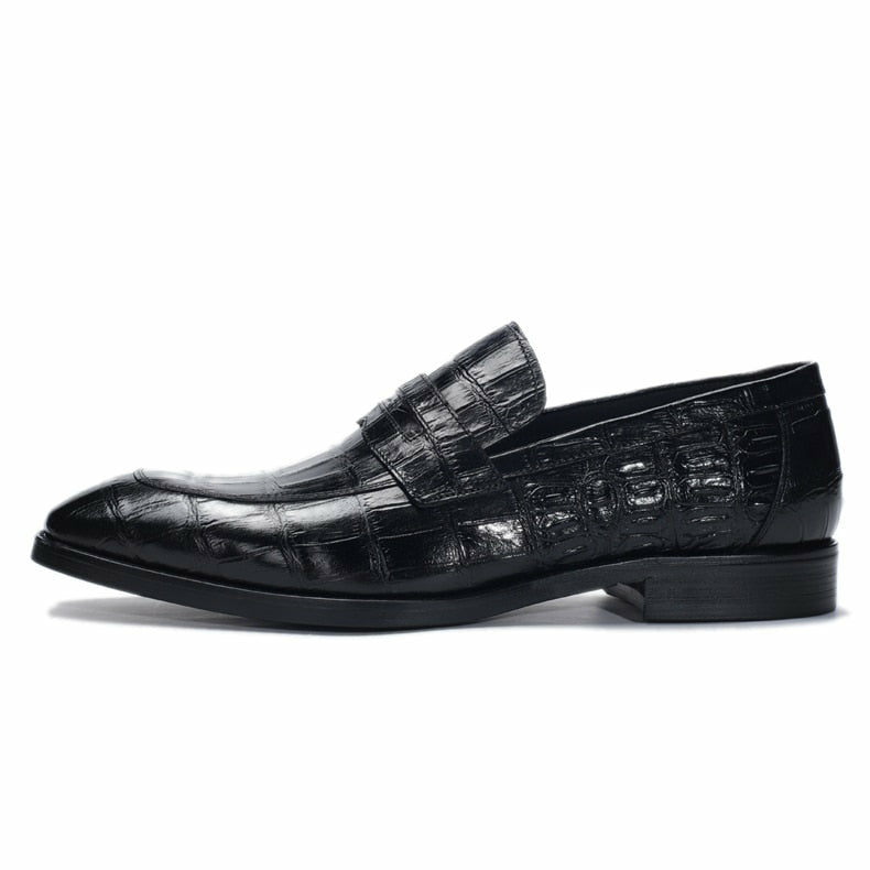 Men Leather Shoes Brand Bullock Genuine Leather Black Slip On Brogue Wedding Shoes