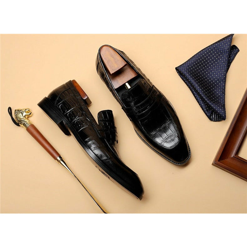 Men Leather Shoes Brand Bullock Genuine Leather Black Slip On Brogue Wedding Shoes