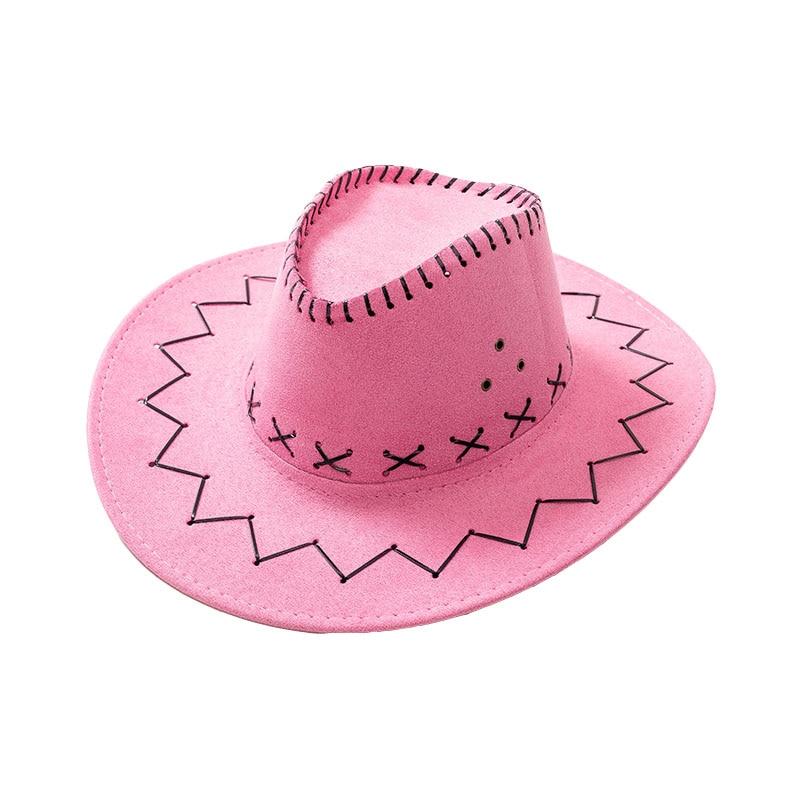 Mom & Daughter Retro Stitched Pattern Cowboy Hat with Adjustable Chin Tie
