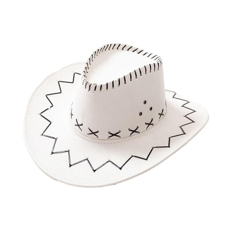 Mom & Daughter Retro Stitched Pattern Cowboy Hat with Adjustable Chin Tie