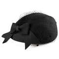 Wool Pillbox Fascinator Hat with Netted Veil and Bowknot