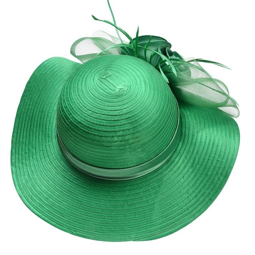 Floppy Wide Brim Floral Satin Sun Hat with Feathers