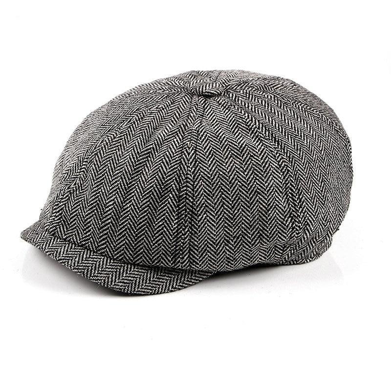 Retro Tweed Herringbone Octagonal Newsboy Cap