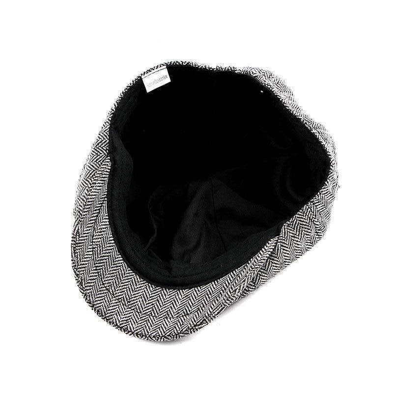 Retro Tweed Herringbone Octagonal Newsboy Cap