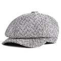 Tweed Herringbone Octagonal Newsboy Cap with a Button