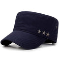 Casual Buckled Adjustable Snapback Cadet Patrol Military Hat with Three Stars Emblem