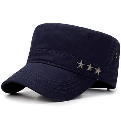 Casual Buckled Adjustable Snapback Cadet Patrol Military Hat with Three Stars Emblem