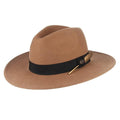 Wide Brim Wool Felt Fedora Hat with Gold Feather Band