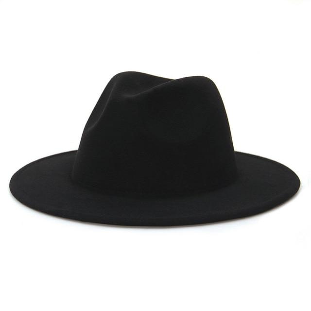 Solid Color Wide Brim Wool Felt Fedora Hat