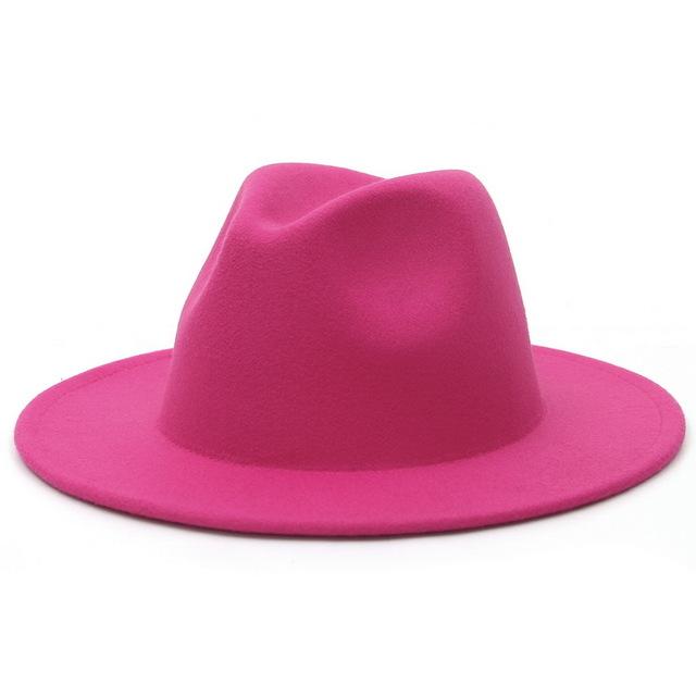 Solid Color Wide Brim Wool Felt Fedora Hat