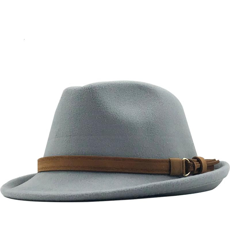 Wool Felt Fedora Trilby Hat with Brown Belt Hatband