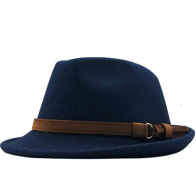 Wool Felt Fedora Trilby Hat with Brown Belt Hatband