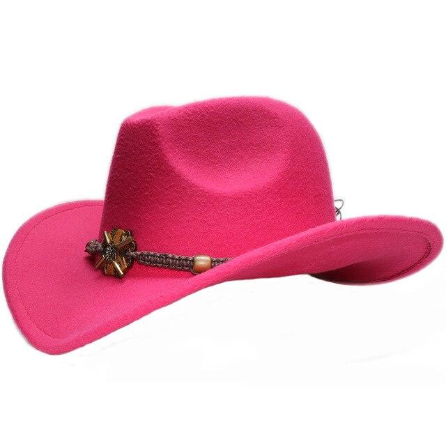 Vintage Parent-Child Wool Cowboy Hat with Knitted Wood and Bead Band
