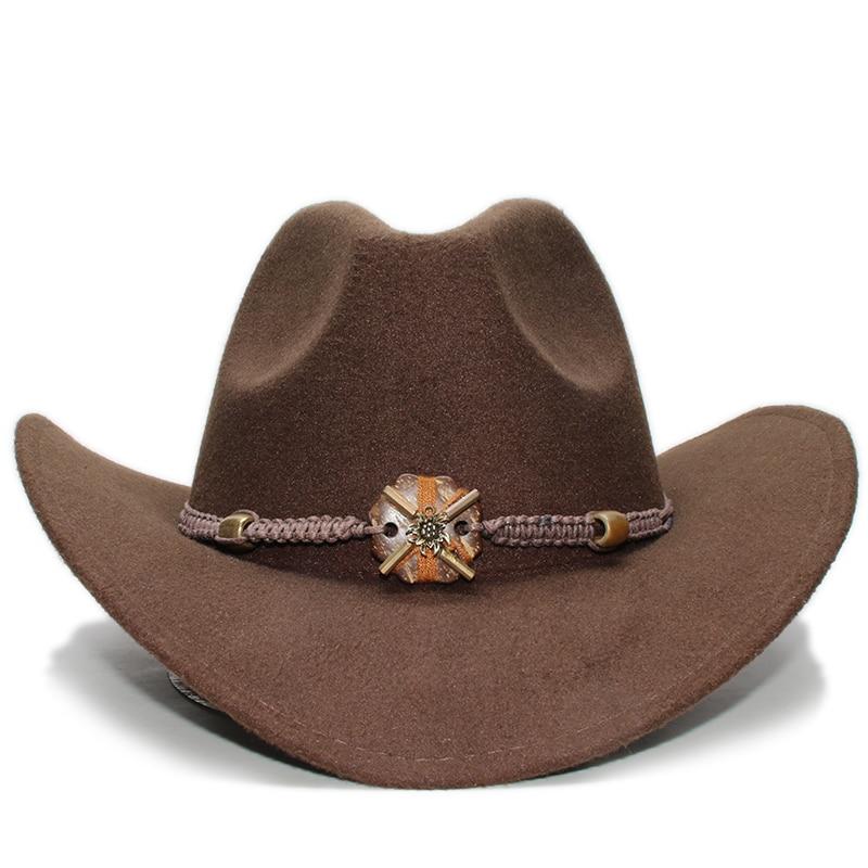 Vintage Parent-Child Wool Cowboy Hat with Knitted Wood and Bead Band