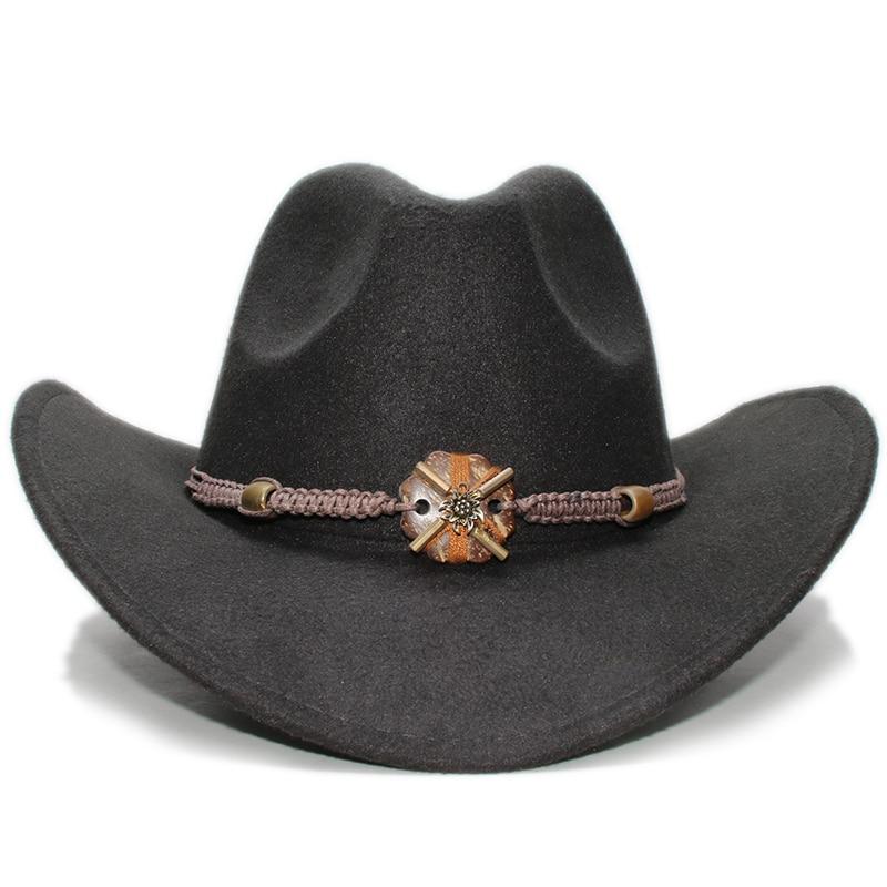 Vintage Parent-Child Wool Cowboy Hat with Knitted Wood and Bead Band