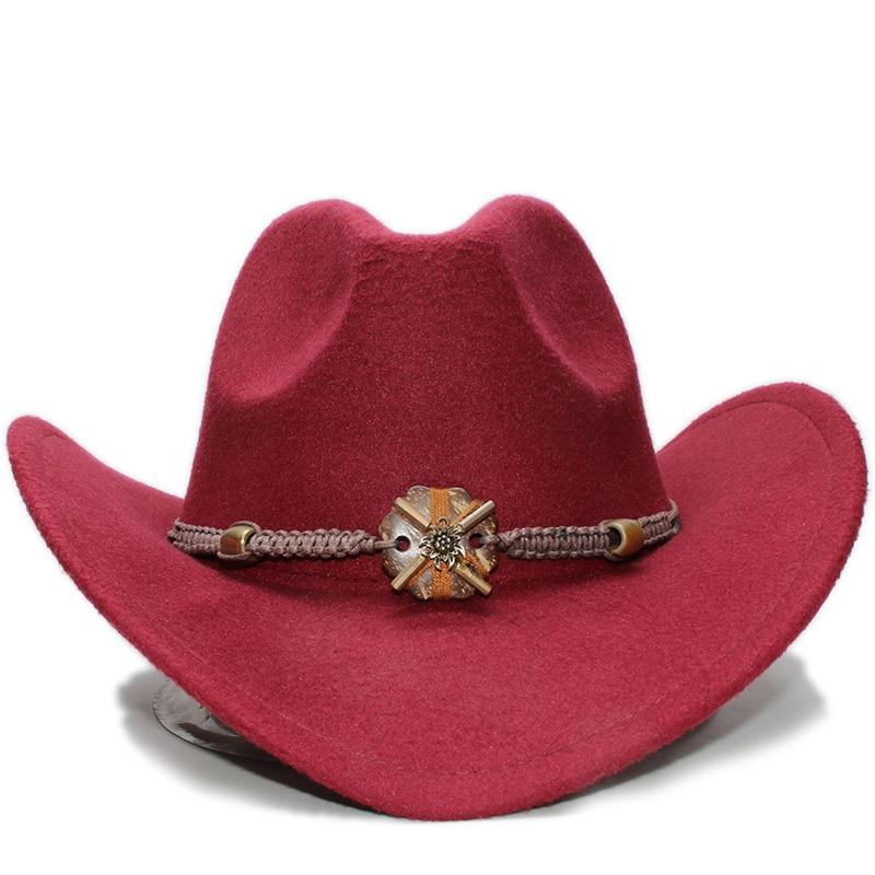 Vintage Parent-Child Wool Cowboy Hat with Knitted Wood and Bead Band