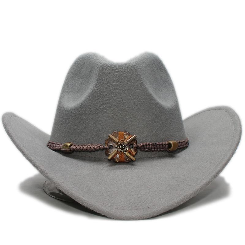 Vintage Parent-Child Wool Cowboy Hat with Knitted Wood and Bead Band