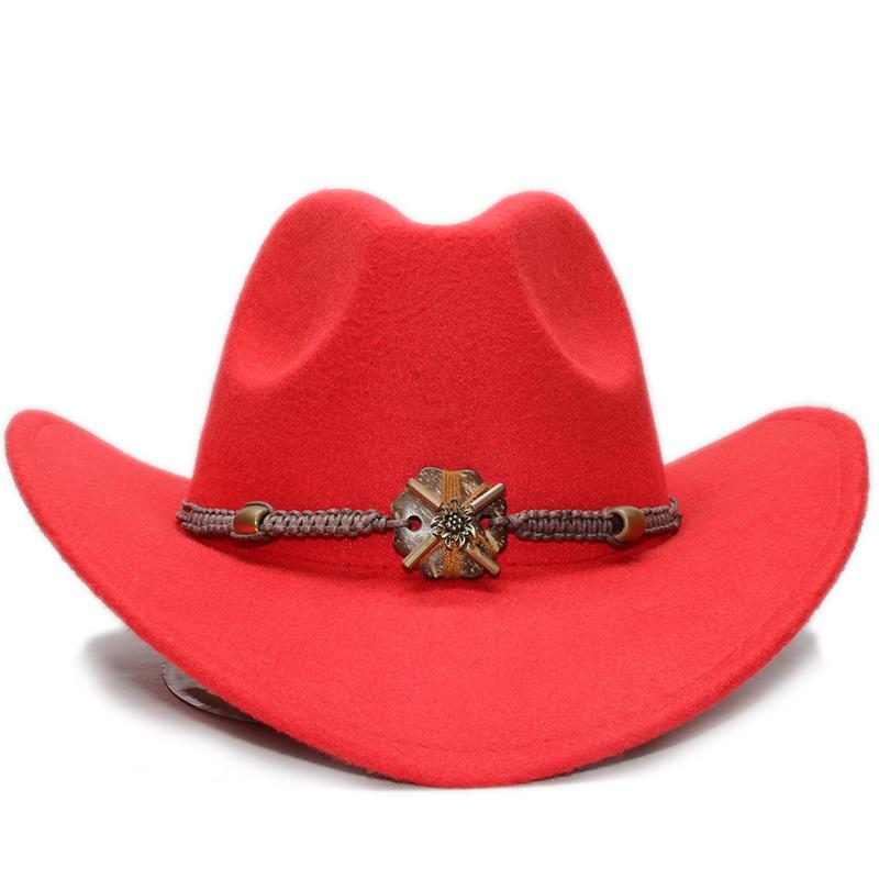 Vintage Parent-Child Wool Cowboy Hat with Knitted Wood and Bead Band