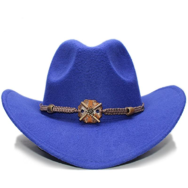 Vintage Parent-Child Wool Cowboy Hat with Knitted Wood and Bead Band
