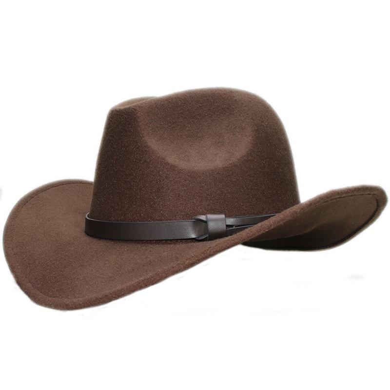 Retro Eltern-Kind-Wollcowboyhut mit kaffeefarbenem Lederband