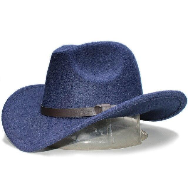 Retro Eltern-Kind-Wollcowboyhut mit kaffeefarbenem Lederband