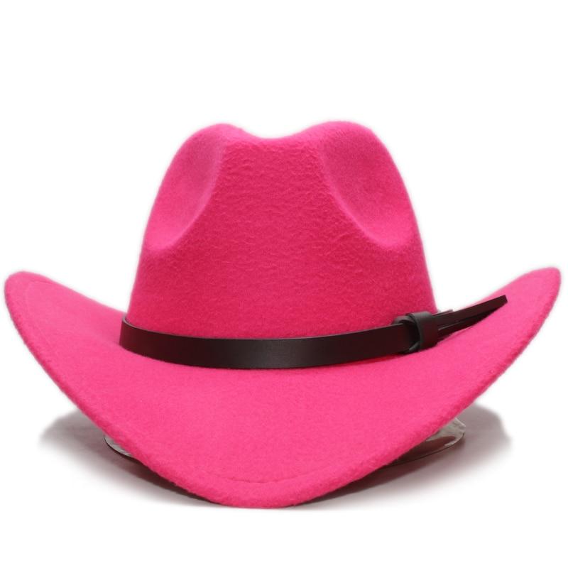 Retro Eltern-Kind-Wollcowboyhut mit kaffeefarbenem Lederband
