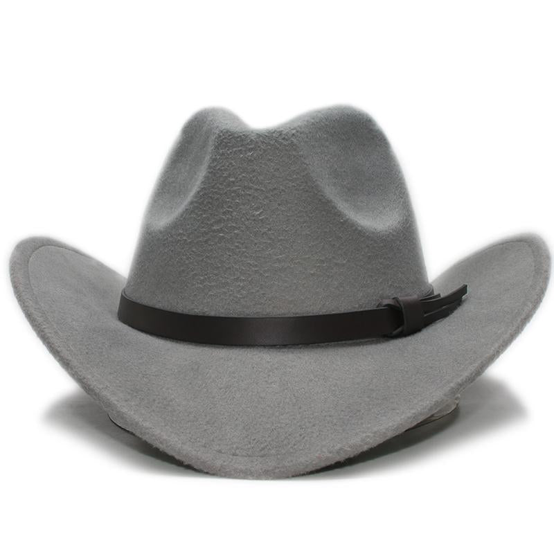 Retro Eltern-Kind-Wollcowboyhut mit kaffeefarbenem Lederband