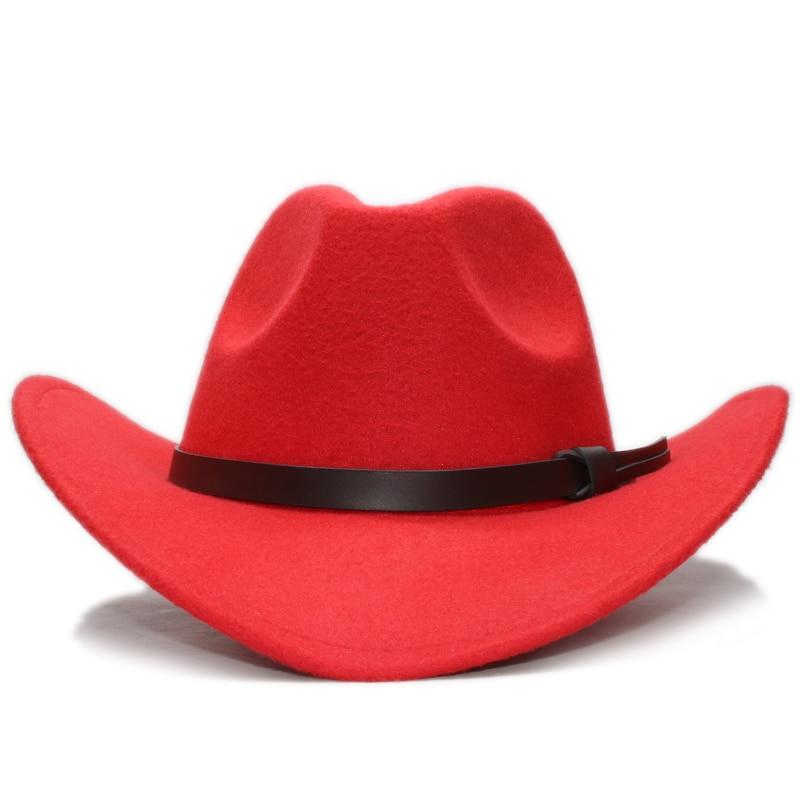Retro Eltern-Kind-Wollcowboyhut mit kaffeefarbenem Lederband
