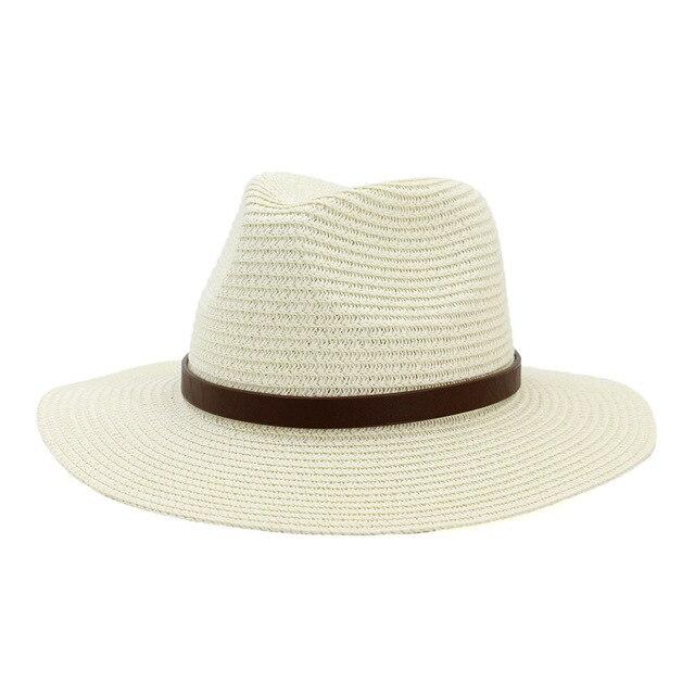 Vintage Straw Panama Hat with Leather Belt Bowknot