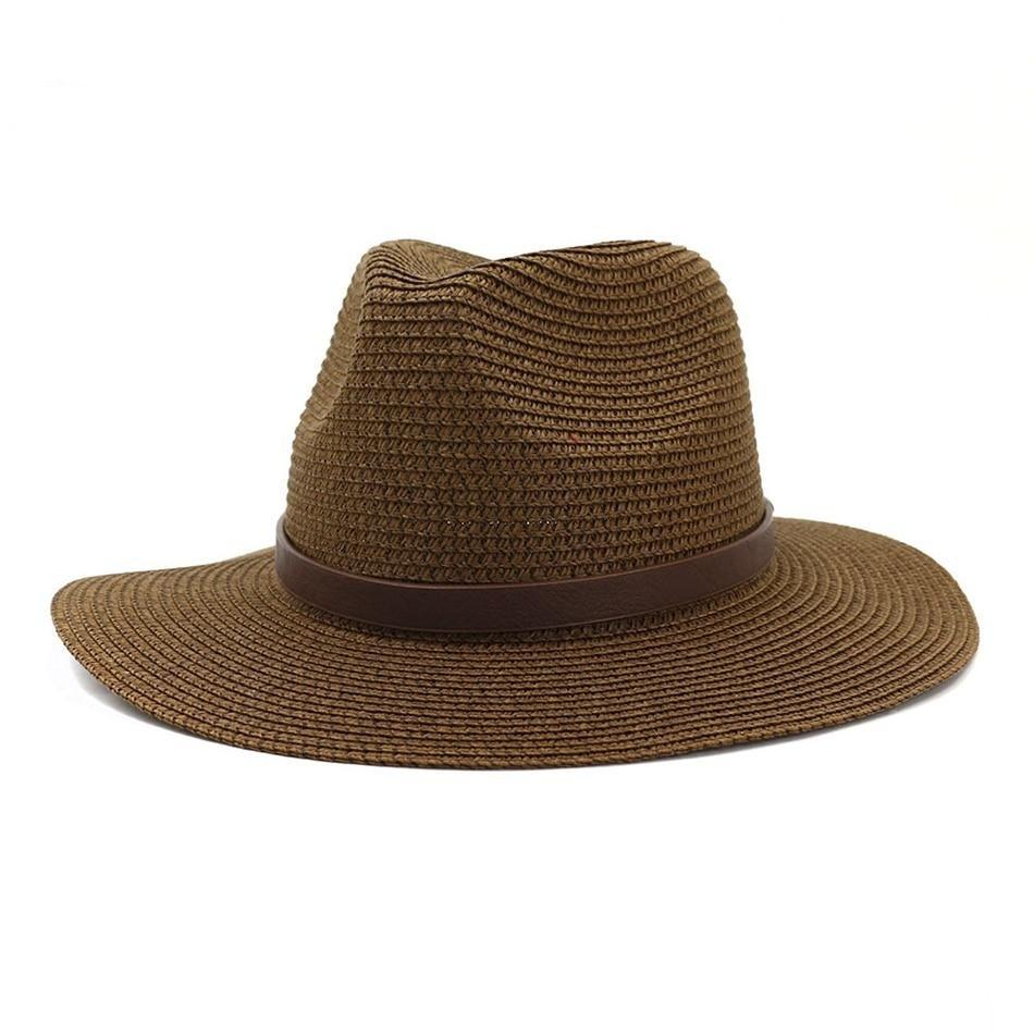Vintage Straw Panama Hat with Leather Belt Bowknot