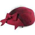 Wool Pillbox Fascinator Hat with Netted Veil and Bow