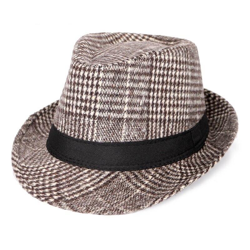 Vintage Wool Felt Plaid Fedora Trilby Hat with Black Hatband