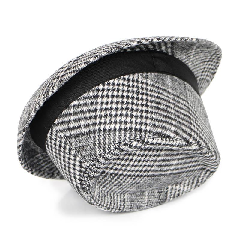 Vintage Wool Felt Plaid Fedora Trilby Hat with Black Hatband