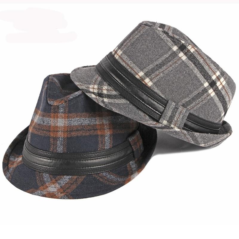 Vintage Plaid Wool Trilby Hat with Black Hatband