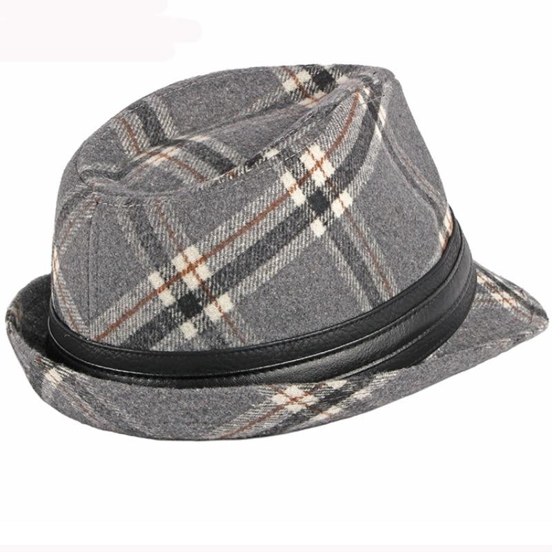 Vintage Plaid Wool Trilby Hat with Black Hatband