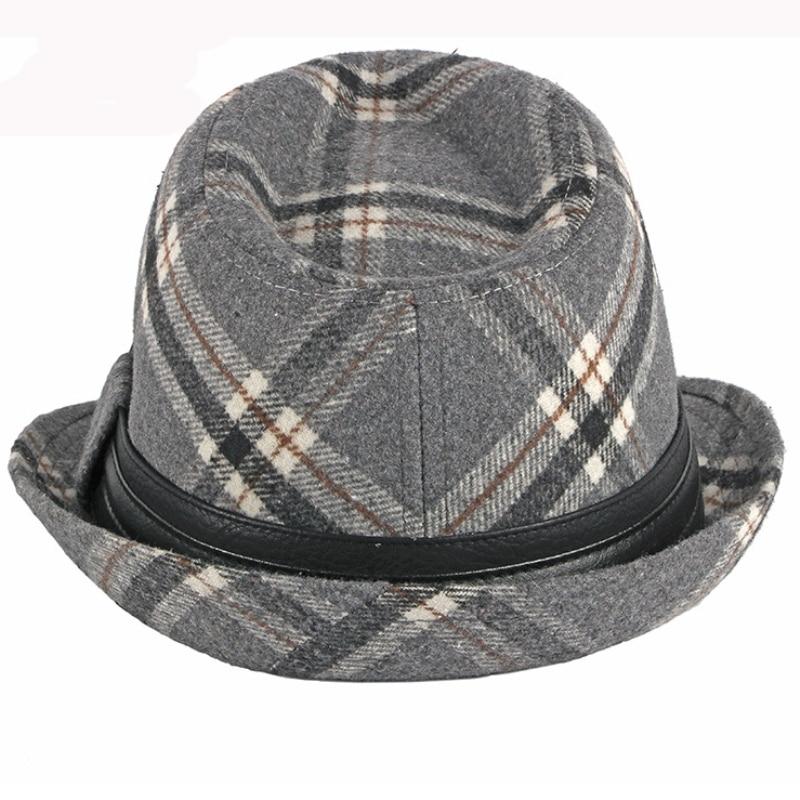 Vintage Plaid Wool Trilby Hat with Black Hatband