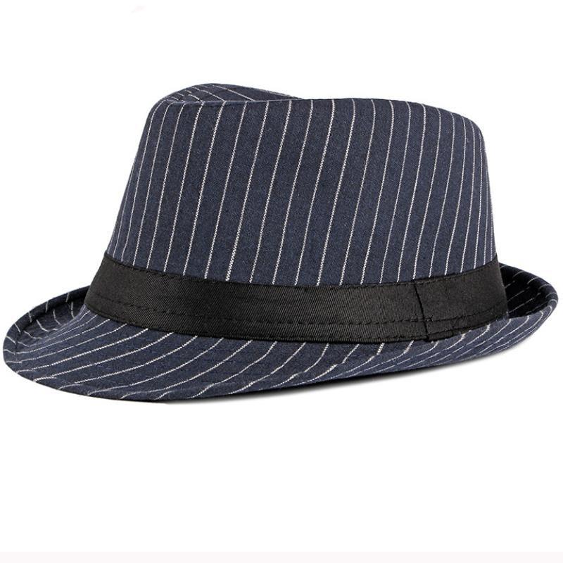 Vintage Short Brim Striped Trilby Hat with Black Hatband