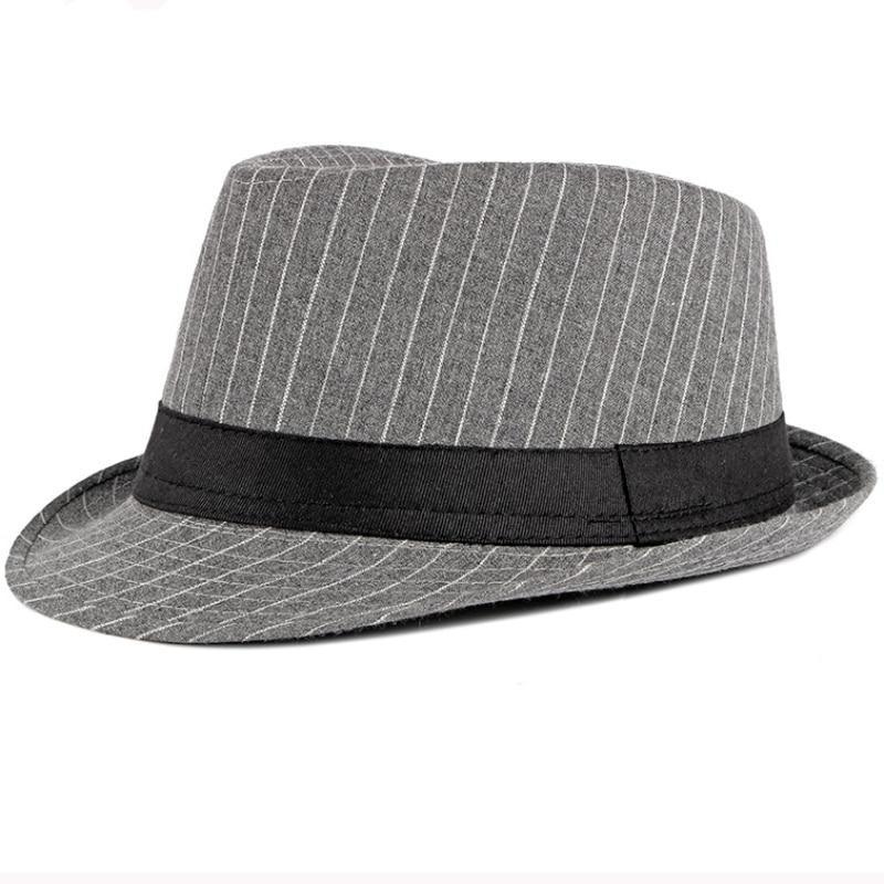Vintage Short Brim Striped Trilby Hat with Black Hatband