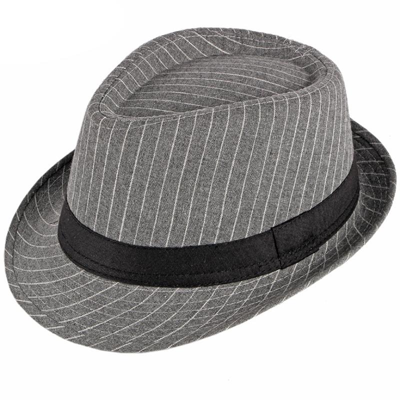 Vintage Short Brim Striped Trilby Hat with Black Hatband