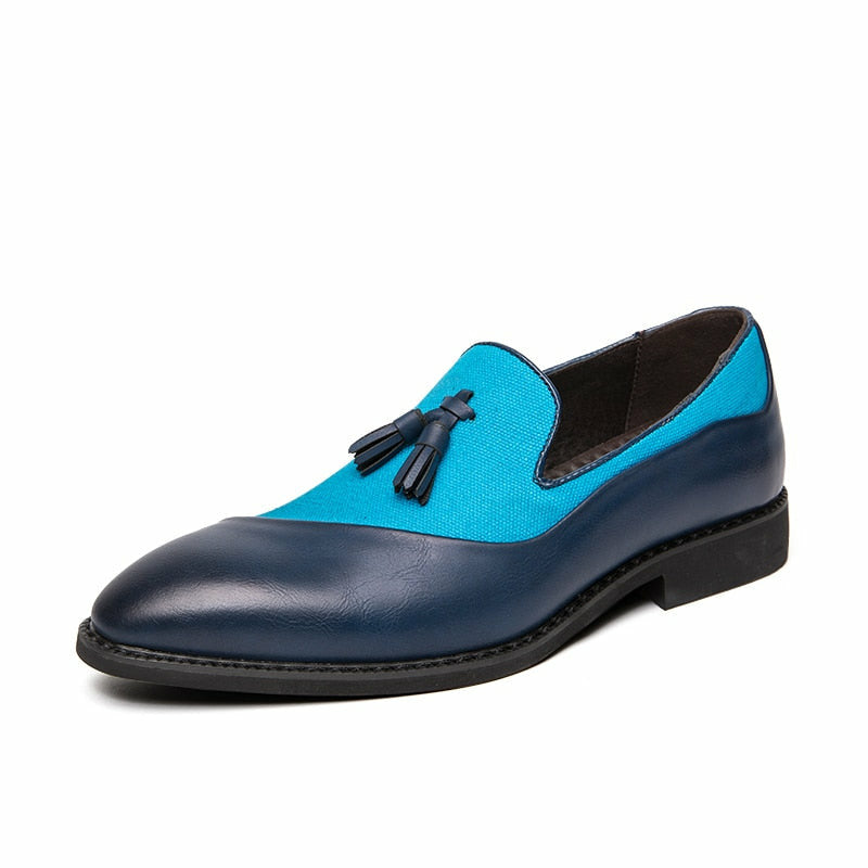 Semi-formal Hemp PU Leather Men's Shoes Glamorous Blue Tassel Italian Shoes