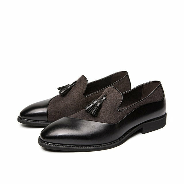 Semi-formal Hemp PU Leather Men's Shoes Glamorous Blue Tassel Italian Shoes