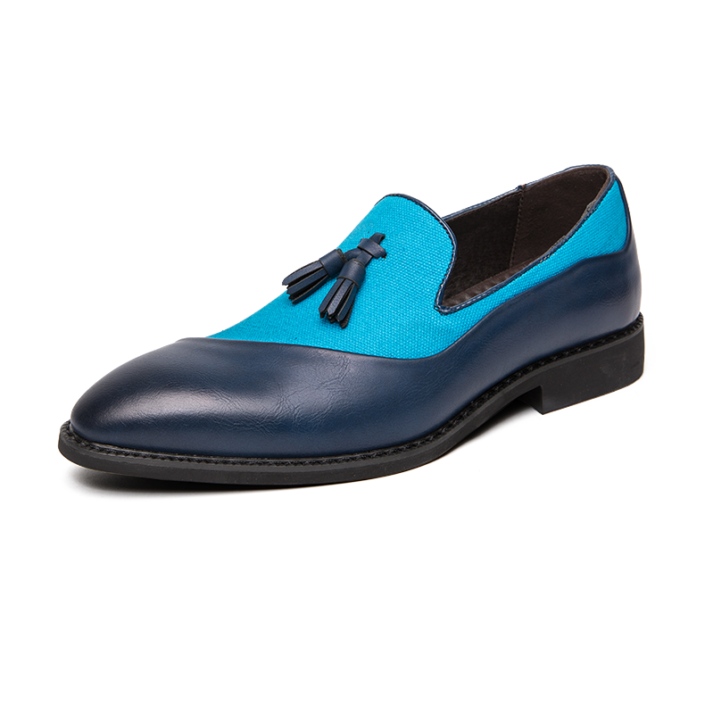 Semi-formal Hemp PU Leather Men's Shoes Glamorous Blue Tassel Italian Shoes
