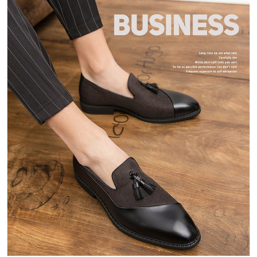 Semi-formal Hemp PU Leather Men's Shoes Glamorous Blue Tassel Italian Shoes