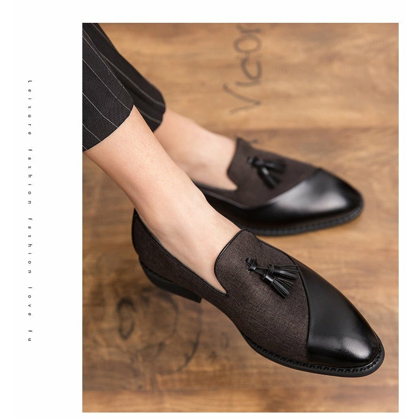 Semi-formal Hemp PU Leather Men's Shoes Glamorous Blue Tassel Italian Shoes