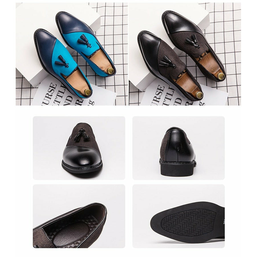 Semi-formal Hemp PU Leather Men's Shoes Glamorous Blue Tassel Italian Shoes