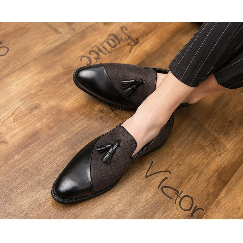 Semi-formal Hemp PU Leather Men's Shoes Glamorous Blue Tassel Italian Shoes