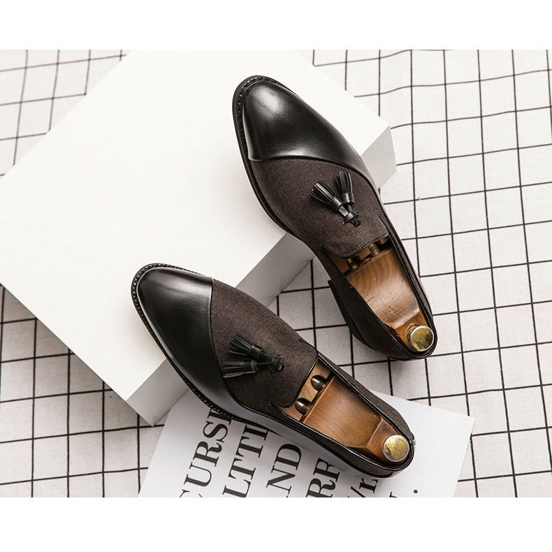 Semi-formal Hemp PU Leather Men's Shoes Glamorous Blue Tassel Italian Shoes